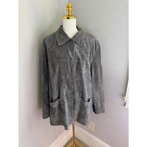 Vintage St. John's Bay Suede Leather  Long Blazer Jacket Womens XL Gray